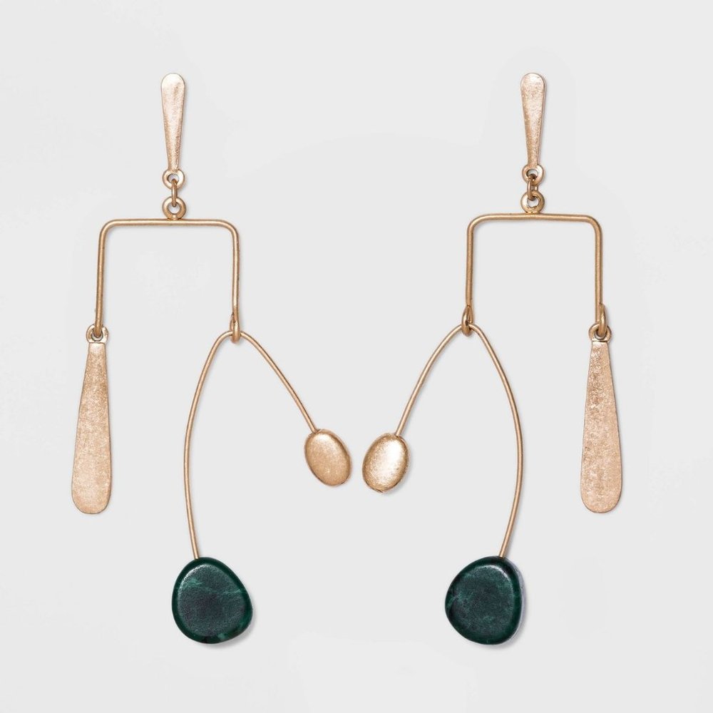 NWT Semiprecious Statement Earrings in Worn Gold